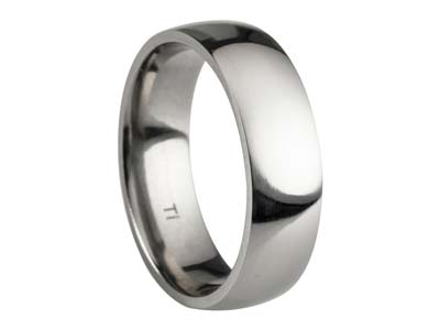 Titanium Court Polished Wedding Ring 6.0mm, Size R, 1.8mm Wall