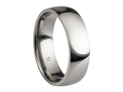 Titanium Court Polished Wedding Ring 6.0mm, Size S, 1.8mm Wall