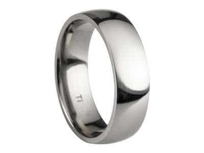 Titanium Court Polished Wedding Ring 6.0mm, Size V, 1.8mm Wall