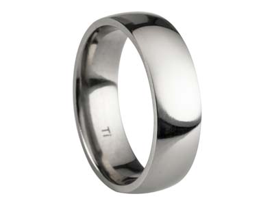 Titanium Court Polished Wedding Ring 6.0mm, Size X, 1.8mm Wall