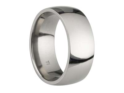 Titanium Court Polished Wedding Ring 8.0mm, Size V, 2.0mm Wall