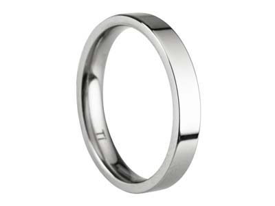 Titanium Flat Court Easy Fit Polished Wedding Ring 3.0mm, Size J, 1.6mm Wall - Standard Image - 1