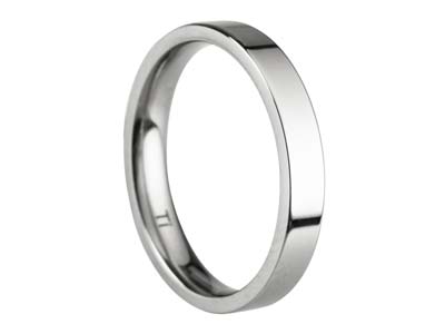 Titanium Flat Court Easy Fit Polished Wedding Ring 3.0mm, Size N, 1.6mm Wall - Standard Image - 1