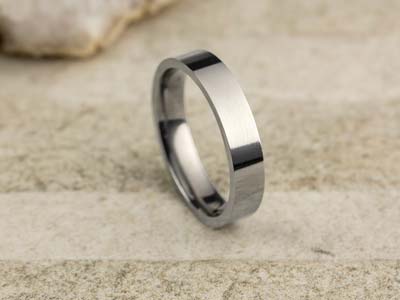 Titanium Flat Court Easy Fit Polished Wedding Ring 4.0mm, Size L, 1.6mm Wall - Standard Image - 2