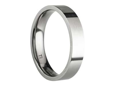 Titanium Flat Court Easy Fit Polished Wedding Ring 4.0mm, Size M, 1.6mm Wall - Standard Image - 1