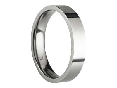 Titanium Flat Court Easy Fit Polished Wedding Ring 4.0mm, Size P, 1.6mm Wall - Standard Image - 1