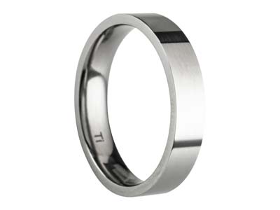 Titanium Flat Court Easy Fit Polished Wedding Ring 4.0mm, Size Q, 1.6mm Wall - Standard Image - 1