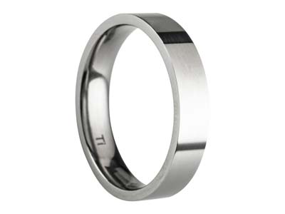 Titanium Flat Court Easy Fit Polished Wedding Ring 4.0mm, Size S, 1.6mm Wall - Standard Image - 1
