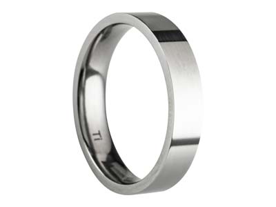 Titanium Flat Court Easy Fit Polished Wedding Ring 4.0mm, Size U, 1.6mm Wall - Standard Image - 1