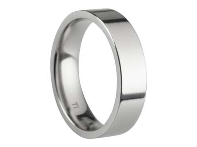 Titanium Flat Court Easy Fit Polished Wedding Ring 5.0mm, Size K, 1.8mm Wall - Standard Image - 1