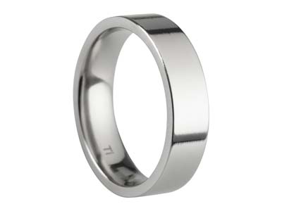 Titanium Flat Court Easy Fit Polished Wedding Ring 5.0mm, Size L, 1.8mm Wall - Standard Image - 1