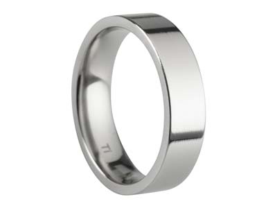 Titanium Flat Court Easy Fit Polished Wedding Ring 5.0mm, Size N, 1.8mm Wall - Standard Image - 1