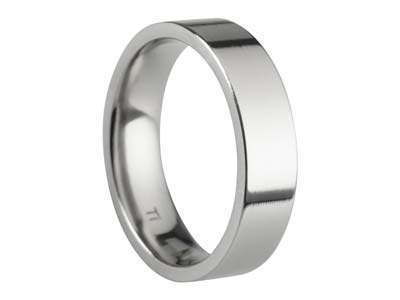 Titanium Flat Court Easy Fit Polished Wedding Ring 5.0mm, Size V, 1.8mm Wall - Standard Image - 1