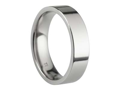 Titanium Flat Court Easy Fit Polished Wedding Ring 5.0mm, Size X, 1.8mm Wall - Standard Image - 1