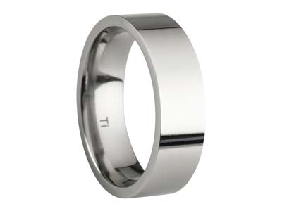 Titanium Flat Court Easy Fit Polished Wedding Ring 6.0mm, Size Q, 1.8mm Wall - Standard Image - 1