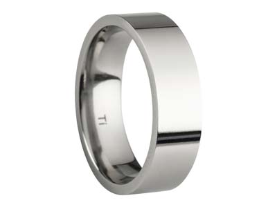 Titanium Flat Court Easy Fit Polished Wedding Ring 6.0mm, Size T, 1.8mm Wall - Standard Image - 1