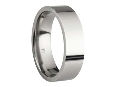 Titanium Flat Court Easy Fit Polished Wedding Ring 6.0mm, Size W, 1.8mm Wall - Standard Image - 1