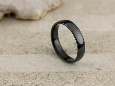 Black Zirconium Court Polished Wedding Ring 4.0mm, Size M, 1.6mm Wall - Standard Image - 2