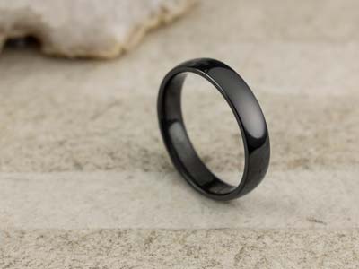 Black Zirconium Court Polished Wedding Ring 4.0mm, Size R, 1.6mm Wall - Standard Image - 2