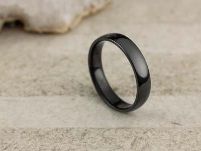 Black Zirconium Court Polished Wedding Ring 4.0mm, Size S, 1.6mm Wall - Standard Image - 2