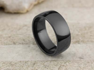 Black Zirconium Court Polished Wedding Ring 8.0mm, Size Q, 2.0mm Wall - Standard Image - 2
