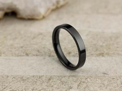 Black Zirconium Flat Court Easy Fit Polished Wedding Ring 3.0mm, Size I, 1.6mm Wall - Standard Image - 2