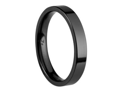 Black Zirconium Flat Court Easy Fit Polished Wedding Ring 3.0mm, Size M, 1.6mm Wall - Standard Image - 1