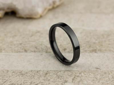 Black Zirconium Flat Court Easy Fit Polished Wedding Ring 3.0mm, Size M, 1.6mm Wall - Standard Image - 2