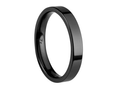 Black Zirconium Flat Court Easy Fit Polished Wedding Ring 3.0mm, Size P, 1.6mm Wall - Standard Image - 1