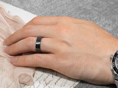 Black Zirconium Flat Court Easy Fit Polished Wedding Ring 4.0mm, Size J, 1.6mm Wall - Standard Image - 4
