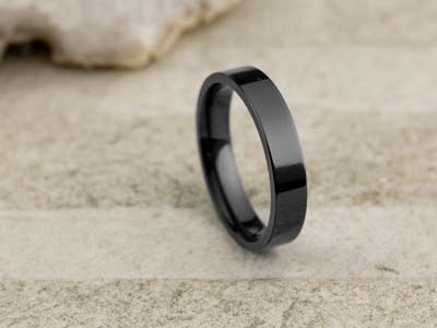 Black Zirconium Flat Court Easy Fit Polished Wedding Ring 4.0mm, Size L, 1.6mm Wall - Standard Image - 2