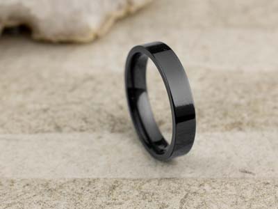 Black Zirconium Flat Court Easy Fit Polished Wedding Ring 4.0mm, Size M, 1.6mm Wall - Standard Image - 2