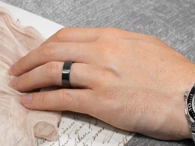 Black Zirconium Flat Court Easy Fit Polished Wedding Ring 4.0mm, Size M, 1.6mm Wall - Standard Image - 4