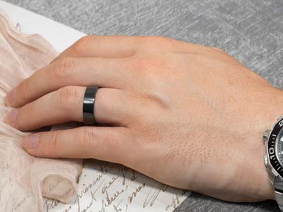 Black Zirconium Flat Court Easy Fit Polished Wedding Ring 4.0mm, Size O, 1.6mm Wall - Standard Image - 4