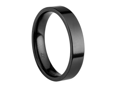 Black Zirconium Flat Court Easy Fit Polished Wedding Ring 4.0mm, Size P, 1.6mm Wall - Standard Image - 1