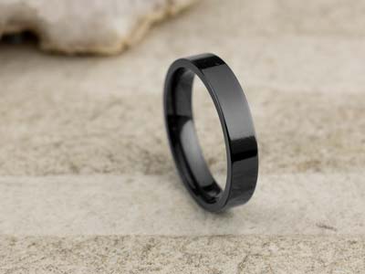 Black Zirconium Flat Court Easy Fit Polished Wedding Ring 4.0mm, Size P, 1.6mm Wall - Standard Image - 2