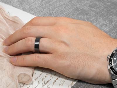 Black Zirconium Flat Court Easy Fit Polished Wedding Ring 4.0mm, Size P, 1.6mm Wall - Standard Image - 4