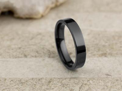Black Zirconium Flat Court Easy Fit Polished Wedding Ring 4.0mm, Size Q, 1.6mm Wall - Standard Image - 2