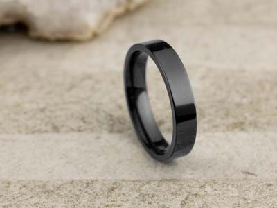 Black Zirconium Flat Court Easy Fit Polished Wedding Ring 4.0mm, Size R, 1.6mm Wall - Standard Image - 2