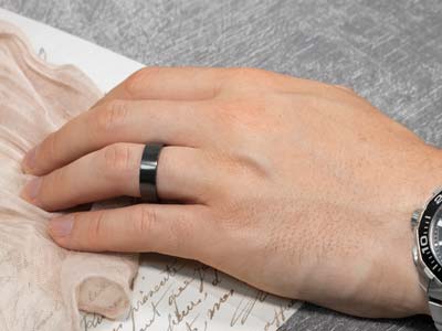 Black Zirconium Flat Court Easy Fit Polished Wedding Ring 4.0mm, Size R, 1.6mm Wall - Standard Image - 4
