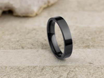 Black Zirconium Flat Court Easy Fit Polished Wedding Ring 4.0mm, Size V, 1.6mm Wall - Standard Image - 2