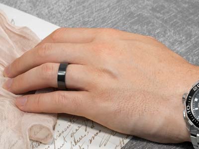 Black Zirconium Flat Court Easy Fit Polished Wedding Ring 5.0mm, Size J, 1.8mm Wall - Standard Image - 4