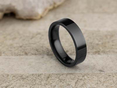 Black Zirconium Flat Court Easy Fit Polished Wedding Ring 5.0mm, Size N, 1.8mm Wall - Standard Image - 2