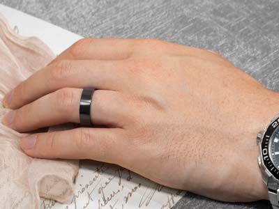 Black Zirconium Flat Court Easy Fit Polished Wedding Ring 5.0mm, Size N, 1.8mm Wall - Standard Image - 4