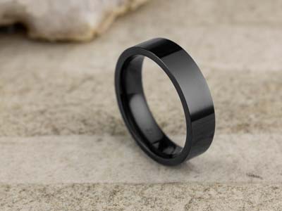 Black Zirconium Flat Court Easy Fit Polished Wedding Ring 5.0mm, Size O, 1.8mm Wall - Standard Image - 2