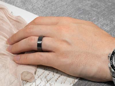 Black Zirconium Flat Court Easy Fit Polished Wedding Ring 5.0mm, Size Q, 1.8mm Wall - Standard Image - 4