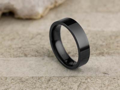 Black Zirconium Flat Court Easy Fit Polished Wedding Ring 5.0mm, Size V, 1.8mm Wall - Standard Image - 2