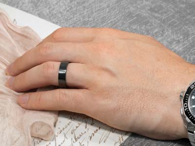 Black Zirconium Flat Court Easy Fit Polished Wedding Ring 5.0mm, Size V, 1.8mm Wall - Standard Image - 4