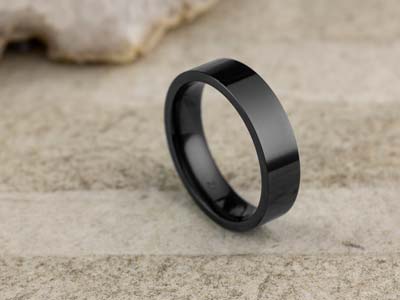 Black Zirconium Flat Court Easy Fit Polished Wedding Ring 5.0mm, Size W, 1.8mm Wall - Standard Image - 2
