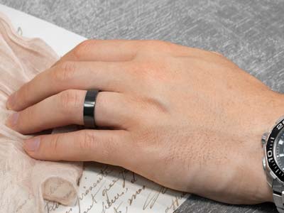 Black Zirconium Flat Court Easy Fit Polished Wedding Ring 5.0mm, Size X, 1.8mm Wall - Standard Image - 4